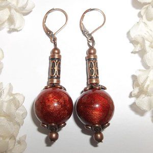 Boho Earring Set Orange & Copper Dangle NWT 6411
